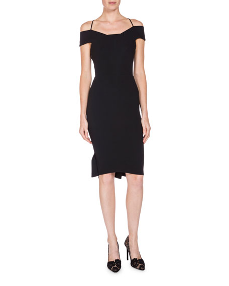Shoulder Pleated-Hem Dress, Navy