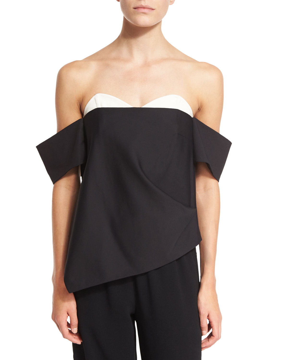 Tibi Agathe Layered OfftheShoulder Corset Top, Black Multi Neiman