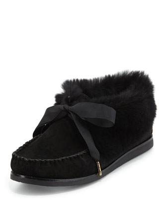 Tory Burch Aberdeen Fur-Lined Slipper, Black | Neiman Marcus