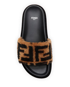 Fendi FF Fur Pool Slide Sandal | Neiman Marcus