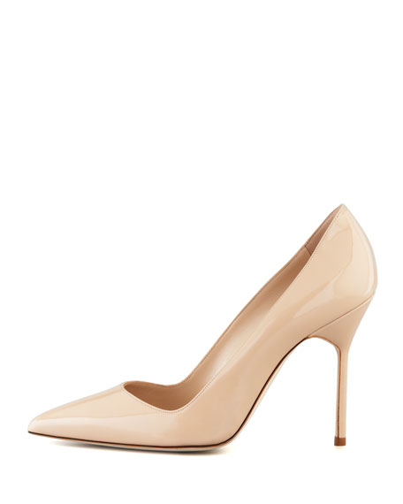 Manolo Blahnik BB Patent 105mm Pump, Nude